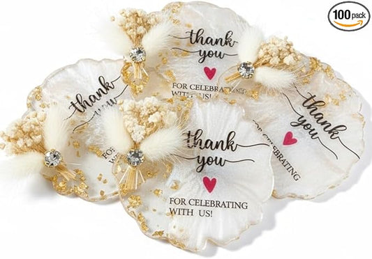 100 Pack Magnets Baby Shower Wedding Favors for Guests Bulk Resin Magnets with Thank You Tag Mini Dry Flower Guests Bridal Shower Birthday Party Present