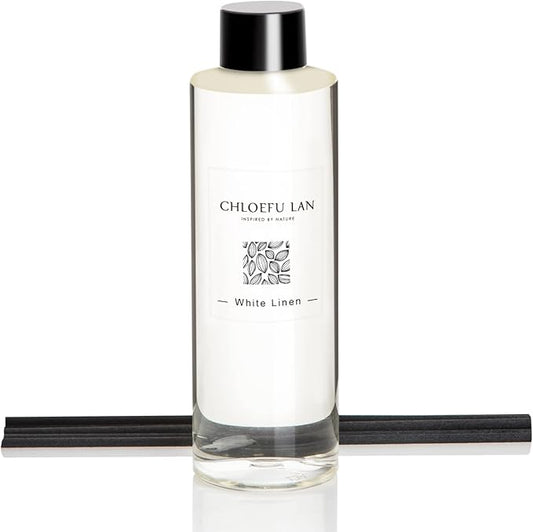 Chloefu LAN Fresh Linen Reéd Diffuser Refill 200ml/6.76 fl oz, Natural Essential Scented Oil, Best for Aromatherapy, SPA and Home, 0% Alcohol, A Fresh Clean Cotton Scent, Free Set of Sticks