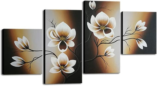 Wieco Art Large Modern 4 pcs 100% Hand Painted Gallery Wrapped Abstract Floral Oil Paintings on Canvas Wall Art Yellow Flowers Bloom Artwork Ready to Hang for Living Room Bedroom Home Decorations L