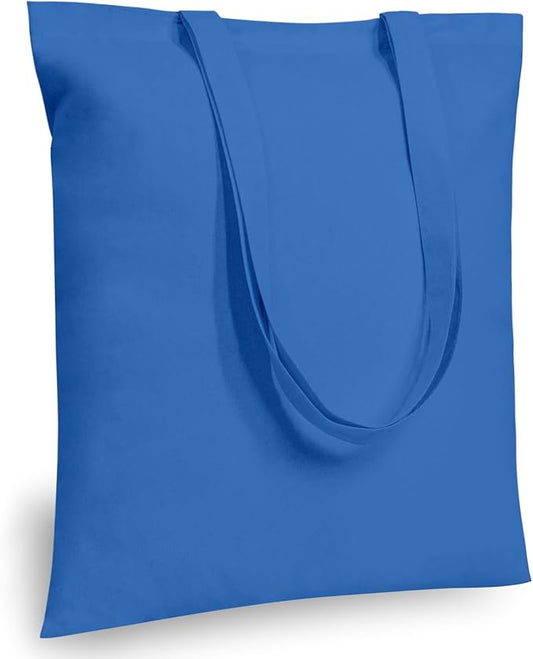 TOPDesign 12-Pack Economical 16"x15" Ocean Blue Cotton Tote Bags, Lightweight Medium Reusable Grocery Shopping Cloth Bags, Suitable for DIY, Advertising, Promotion, Gift, Activity