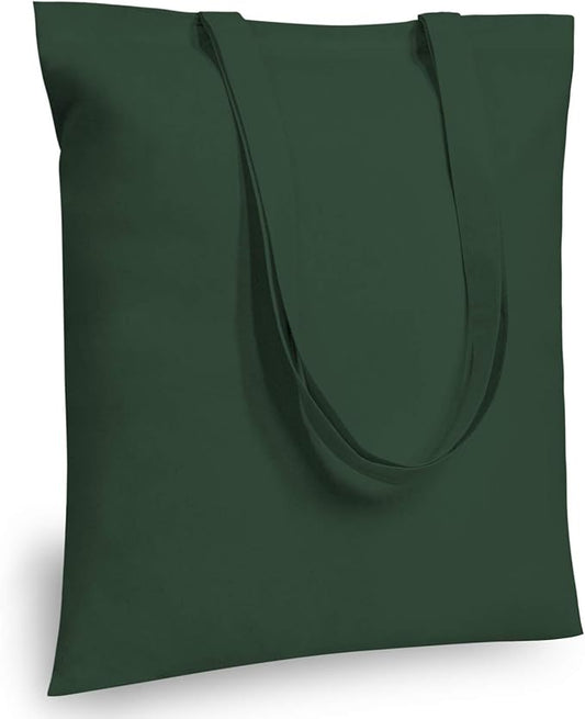TOPDesign 24-Pack Economical 16"x15" Green Black Cotton Tote Bag, Lightweight Medium Reusable Grocery Shopping Cloth Bags, Suitable for DIY, Advertising, Promotion, Gift, Activity