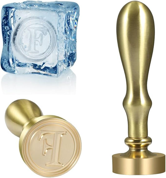 Ice Cube Stamp for Cocktails Ice Stamp Brass Head with Handle, Ice Branding Stamp for Ice Cubes Cocktail Whiskey Drinks Party Wedding Making DIY Crafting (Letter F)