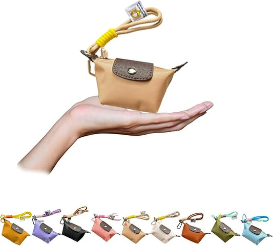 Mini Nylon Dumpling Coin Purse, Mini Nylon Dumpling Bag with Wrist Strap, Lightweight 1.4 OZ(40g), Women’s Cute Change Purse Wallet with Zipper and Keychain, for Cards Keys and Earbuds (1, off-white)