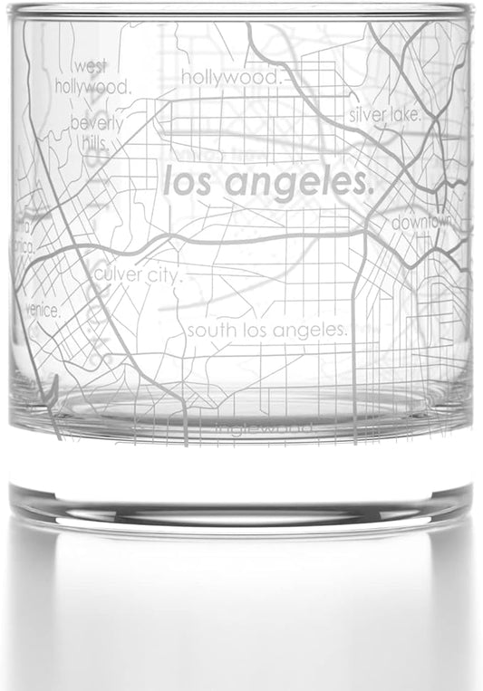 Well Told Engraved Los Angeles California Map Rocks Glass, Old Fashioned Whiskey Glass (11 oz, Clear) Etched Whiskey Glass, Gifts For Whiskey Lovers