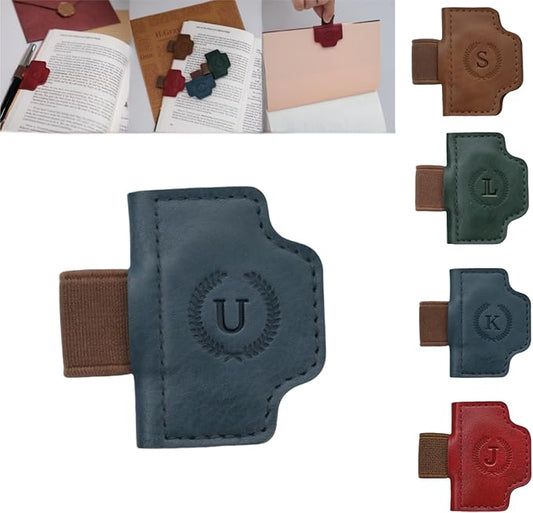 Personalized Magnetic Bygone Mark Bookmark with Pen Holder, 26 Letters Name Initial Custom Leather Book Mark for Women, Gifts for Book Lovers and Readers (Blue,U)