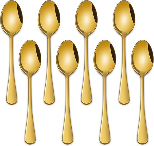 5.5 Inch Coffee Spoons,8 Pieces Stainless Steel Gold Tea & Coffee Spoon,Mirror Polishing Metal Small Espresso Spoons,Dishwasher Safe Teaspoon,Golden Mini Demitasse Spoon