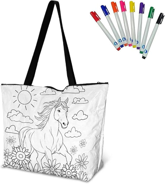 Cartoon Animal Printed DIY Coloring Tote Bag Waterproof Paper Handbags for Women Large Travel Shoulder Bags Purses