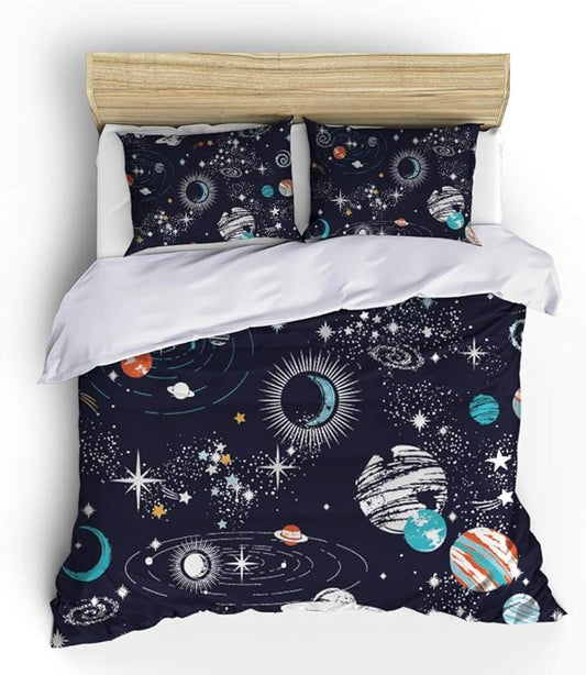 Galaxy Space Comforter Sets Full Size Boys Universe Adventure Stars Printed Kids Bedding
