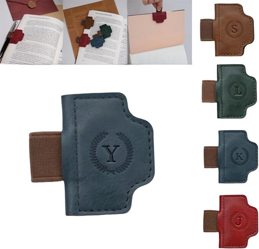 Personalized Magnetic Bygone Mark Bookmark with Pen Holder, 26 Letters Name Initial Custom Leather Book Mark for Women, Gifts for Book Lovers and Readers (Blue,Y)