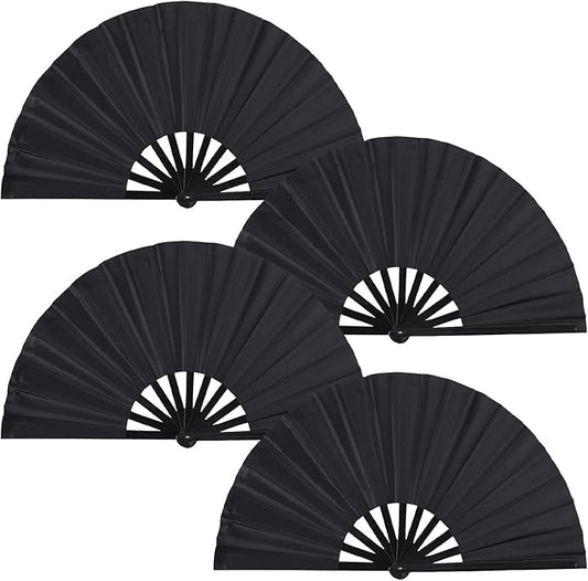 4 Pack Large Folding Hand Fan, Plastic Hand Held Folding Fans Chinese Kung Fu Hand Fan Decorative Folding Fans for Dance, Performance, Festival or Home Decorations(Black)