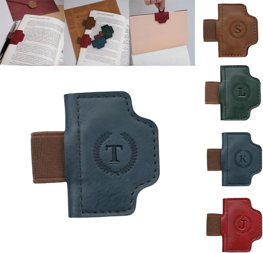 Personalized Magnetic Bygone Mark Bookmark with Pen Holder, 26 Letters Name Initial Custom Leather Book Mark for Women, Gifts for Book Lovers and Readers (Blue,T)