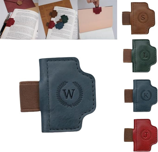 Personalized Magnetic Bygone Mark Bookmark with Pen Holder, 26 Letters Name Initial Custom Leather Book Mark for Women, Gifts for Book Lovers and Readers (Blue,W)