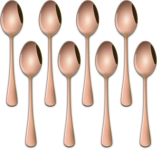 4.7 Inch Coffee Spoon,8 Pieces Rose Gold Stainless Steel Teaspoon Set,Mini Espresso Spoons,Copper Tea Spoon,Copper Seasoning Spoons