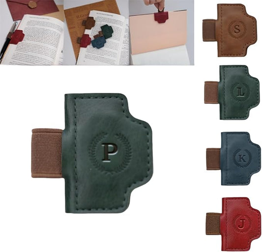 Personalized Magnetic Bygone Mark Bookmark with Pen Holder, 26 Letters Name Initial Custom Leather Book Mark for Women, Gifts for Book Lovers and Readers (Green,P)