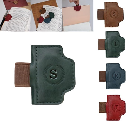 Personalized Magnetic Bygone Mark Bookmark with Pen Holder, 26 Letters Name Initial Custom Leather Book Mark for Women, Gifts for Book Lovers and Readers (Green,S)