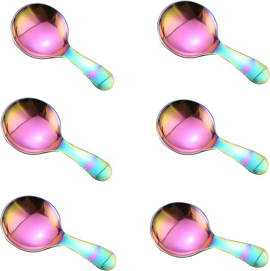6 Pcs Stainless Steel Mini Spoon Short Handle Small Round Suitable For Dessert, Tea, Coffee, Cake, Sugar, Ice Cream Coffee Tea Spoon. (Phantom A)