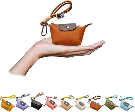 Mini Nylon Dumpling Coin Purse, Mini Nylon Dumpling Bag with Wrist Strap, Lightweight 1.4 OZ(40g), Women’s Cute Change Purse Wallet with Zipper and Keychain, for Cards Keys and Earbuds (2, brown)