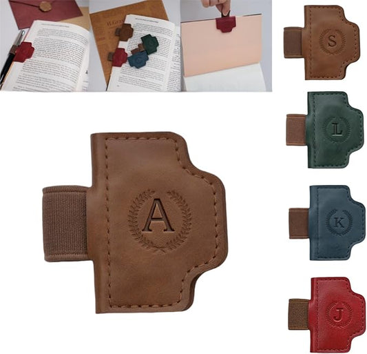 Personalized Magnetic Bygone Mark Bookmark with Pen Holder, 26 Letters Name Initial Custom Leather Book Mark for Women, Gifts for Book Lovers and Readers (Brown,A)