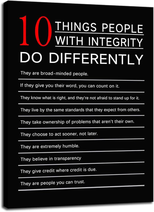 Inspirational Canvas Wall Art 10 Thing People with integrity do Differently Quotes Motivational Poster Prints Framed for Classroom Modern Home Wall Decor Framed Ready to Hang [18''W X 24''H]