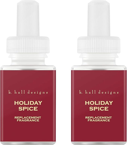 Pura & K. Hall Designs Home Scent Refill - Smart Home Air Diffuser - Up to 120-Hours of Premium Fragrance per Refill - Household Essential - Clean Diffuser Fragrance -2 Pack, Holiday Spice