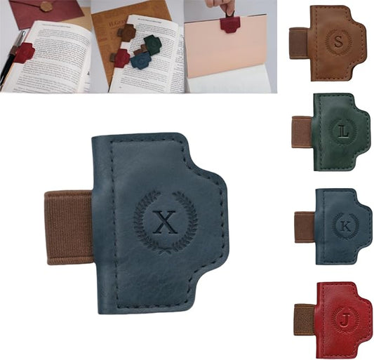 Personalized Magnetic Bygone Mark Bookmark with Pen Holder, 26 Letters Name Initial Custom Leather Book Mark for Women, Gifts for Book Lovers and Readers (Blue,X)