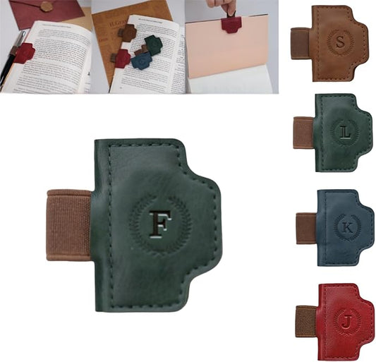 Personalized Magnetic Bygone Mark Bookmark with Pen Holder, 26 Letters Name Initial Custom Leather Book Mark for Women, Gifts for Book Lovers and Readers (Green,F)