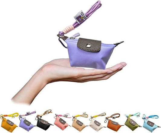 Mini Nylon Dumpling Coin Purse, Mini Nylon Dumpling Bag with Wrist Strap, Lightweight 1.4 OZ(40g), Women’s Cute Change Purse Wallet with Zipper and Keychain, for Cards Keys and Earbuds (1, purple)