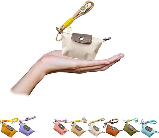 Mini Nylon Dumpling Coin Purse, Mini Nylon Dumpling Bag with Wrist Strap, Lightweight 1.4 OZ(40g), Women’s Cute Change Purse Wallet with Zipper and Keychain, for Cards Keys and Earbuds (3, white)