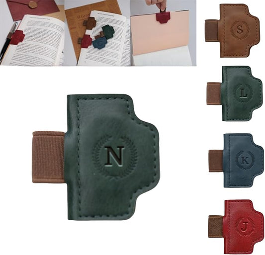 Personalized Magnetic Bygone Mark Bookmark with Pen Holder, 26 Letters Name Initial Custom Leather Book Mark for Women, Gifts for Book Lovers and Readers (Green,N)
