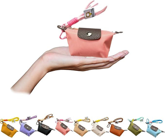 Mini Nylon Dumpling Coin Purse, Mini Nylon Dumpling Bag with Wrist Strap, Lightweight 1.4 OZ(40g), Women’s Cute Change Purse Wallet with Zipper and Keychain, for Cards Keys and Earbuds (5, pink)