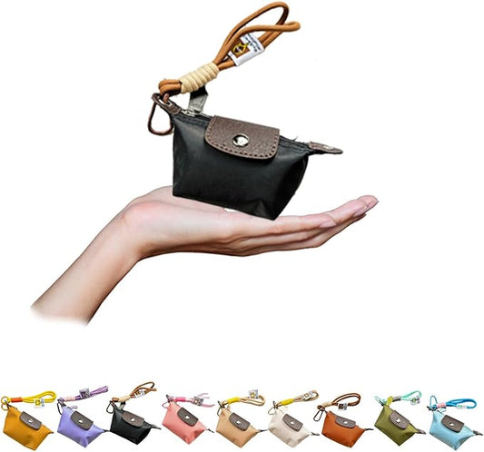 Mini Nylon Dumpling Coin Purse, Mini Nylon Dumpling Bag with Wrist Strap, Lightweight 1.4 OZ(40g), Women’s Cute Change Purse Wallet with Zipper and Keychain, for Cards Keys and Earbuds (4, black)