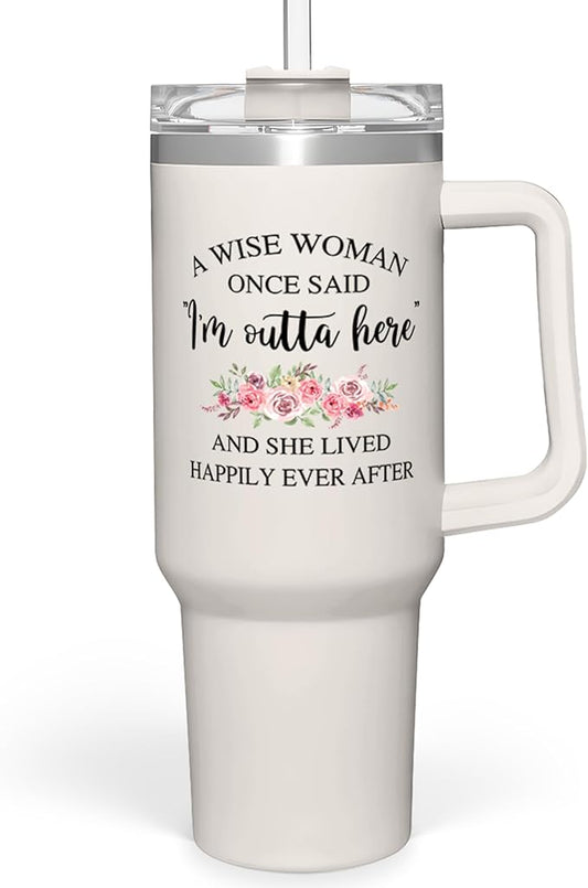 SANDJEST Retirement Tumbler 40oz Stainless Steel with Handle and Straw - Happy Retirement Gifts for Coworkers & Colleagues