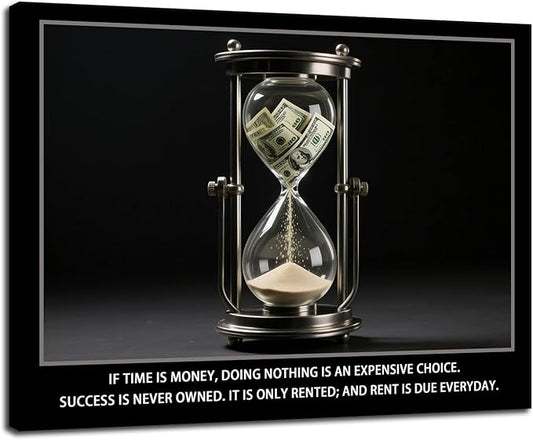 Motivational Wall Decor Time Is Money Inspirational Wall Art Cherish Time quote Hourglass Poster Canvas Painting Prints Wall Pictures for Home Office Gym Classroom Decor Framed Artwork [18''W x 24''H]
