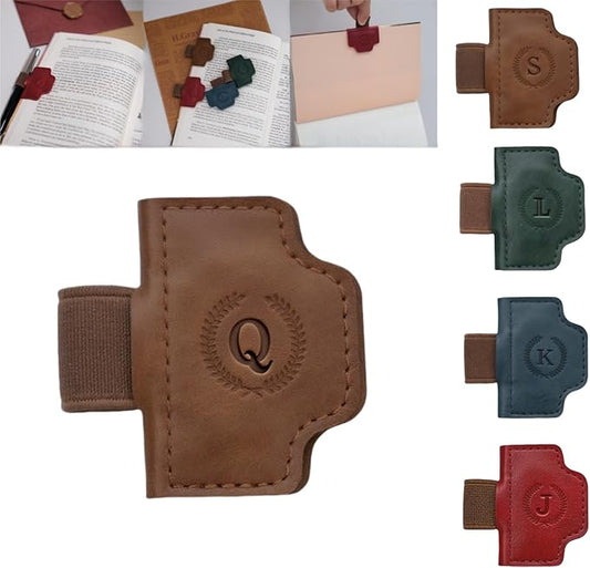 Personalized Magnetic Bygone Mark Bookmark with Pen Holder, 26 Letters Name Initial Custom Leather Book Mark for Women, Gifts for Book Lovers and Readers (Brown,Q)