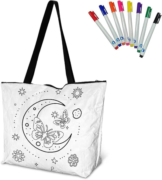 Cartoon Animal Printed DIY Coloring Tote Bag Waterproof Paper Handbags for Women Large Travel Shoulder Bags Purses