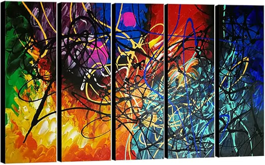 Wieco Art 5 Panels Abstract Heart Oil Paintings Reproduction on Canvas Wall Art Decor Ready to Hang for Home Office Decorations Extra Large Modern 100% Hand Made Contemporary Impressionist Artwork