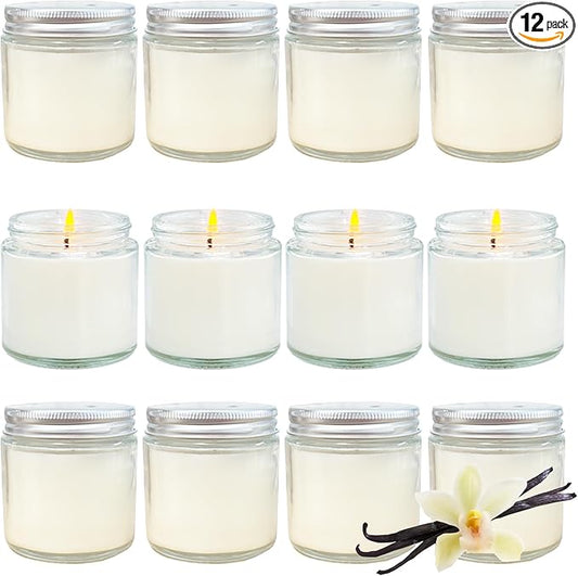 12 Pcs 4 Oz Mini Soy Candles,Vanilla Scented,Aromatherapy Candle,Bulk Candle Set，Great Stress Relieving Scented Candles for Girls as a Gift for Birthdays, Weddings and More!