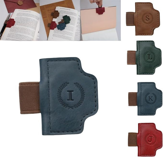 Personalized Magnetic Bygone Mark Bookmark with Pen Holder, 26 Letters Name Initial Custom Leather Book Mark for Women, Gifts for Book Lovers and Readers (Blue,I)