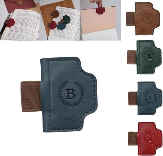 Personalized Magnetic Bygone Mark Bookmark with Pen Holder, 26 Letters Name Initial Custom Leather Book Mark for Women, Gifts for Book Lovers and Readers (Blue,B)