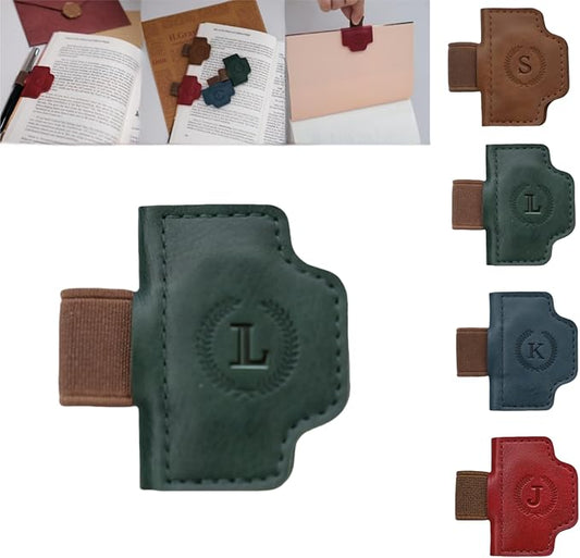 Personalized Magnetic Bygone Mark Bookmark with Pen Holder, 26 Letters Name Initial Custom Leather Book Mark for Women, Gifts for Book Lovers and Readers (Green,L)