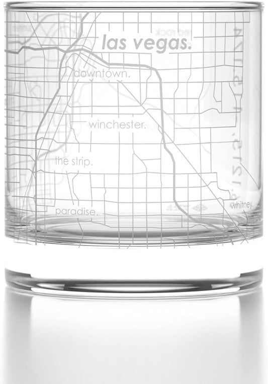 Well Told Engraved Las Vegas Nevada Map Rocks Glass, Old Fashioned Whiskey Glass (11 oz, Clear) Etched Whiskey Glass, Gifts For Whiskey Lovers