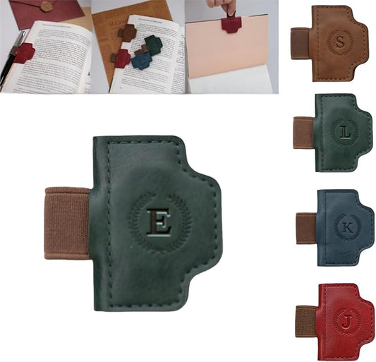 Personalized Magnetic Bygone Mark Bookmark with Pen Holder, 26 Letters Name Initial Custom Leather Book Mark for Women, Gifts for Book Lovers and Readers (Green,E)