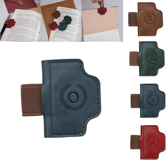Personalized Magnetic Bygone Mark Bookmark with Pen Holder, 26 Letters Name Initial Custom Leather Book Mark for Women, Gifts for Book Lovers and Readers (Blue,O)