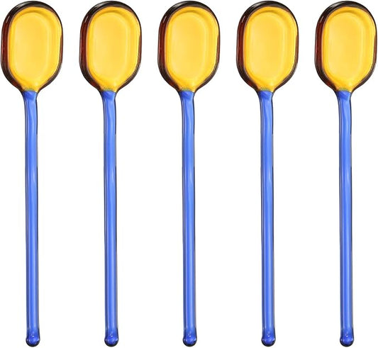 uxcell 5 Pcs Glass Coffee Spoons, 6.2 Inch Coffee Stirring Spoon, Long Handle Teaspoons for Tea Cocktail Milkshake Cold Drink, Blue
