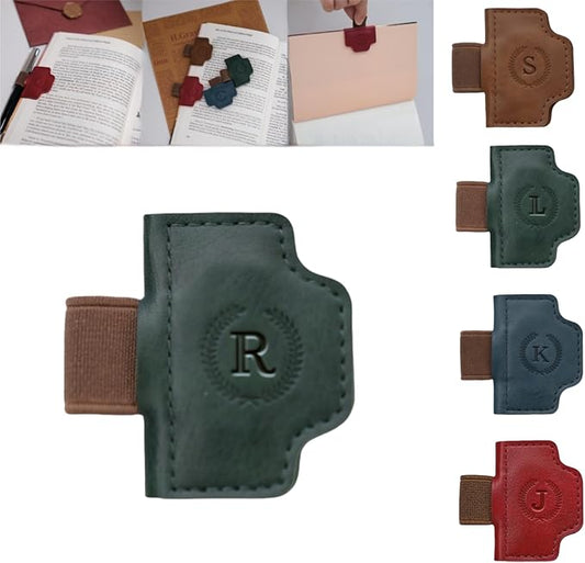 Personalized Magnetic Bygone Mark Bookmark with Pen Holder, 26 Letters Name Initial Custom Leather Book Mark for Women, Gifts for Book Lovers and Readers (Green,R)