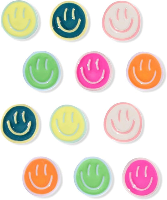 Mymazn 12Pcs Fridge Magnets Cute Refrigerator Magnets, Colorful Magnets for Whiteboard Cabinet Locker, Resin Smile Face Decorative Magnets for Classroom Kitchen Office