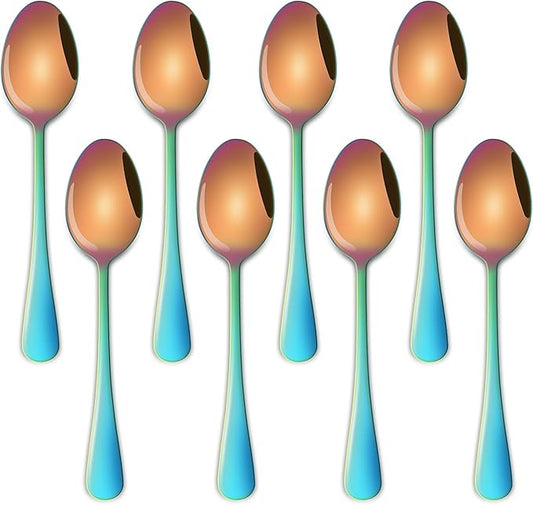 5.5 Inch Espresso & Tea Spoons,Set Of 8 Rainbow Stainless Steel Small Coffee Spoons,Multicolored Demitasse Spoon,Mini Seasoning Spoon