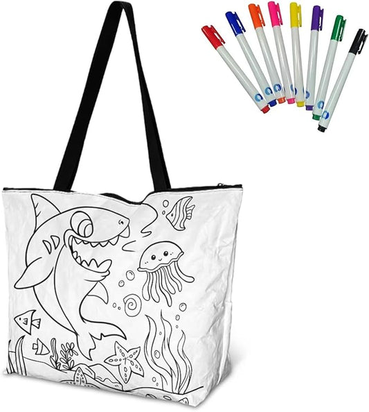 Cartoon Animal Printed DIY Coloring Tote Bag Waterproof Paper Handbags for Women Large Travel Shoulder Bags Purses