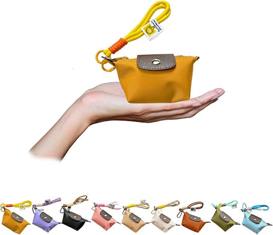 Mini Nylon Dumpling Coin Purse, Mini Nylon Dumpling Bag with Wrist Strap, Lightweight 1.4 OZ(40g), Women’s Cute Change Purse Wallet with Zipper and Keychain, for Cards Keys and Earbuds (3, yellow)