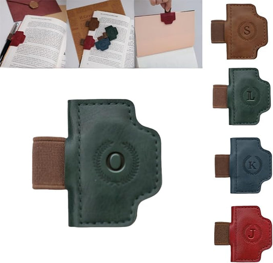 Personalized Magnetic Bygone Mark Bookmark with Pen Holder, 26 Letters Name Initial Custom Leather Book Mark for Women, Gifts for Book Lovers and Readers (Green,O)